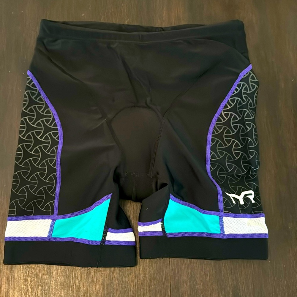 Large Triathlon Padded TYR  Tri Shorts Black, Purple, Women's